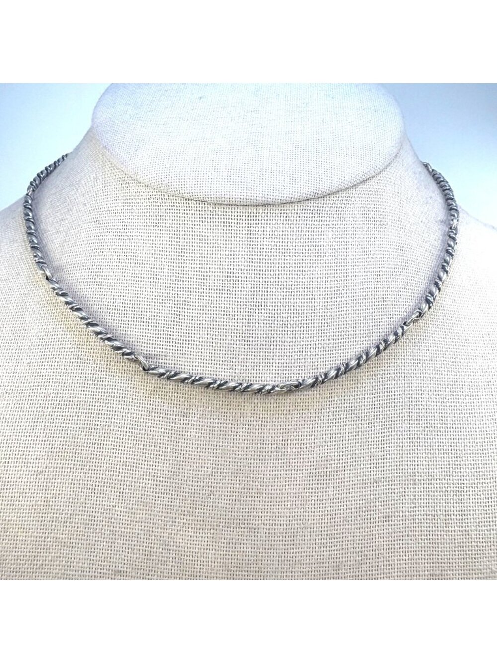Braided Twist Design Chain Necklace Sterling Silver 925 Size 15.5" Length